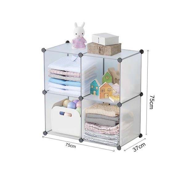 4-Cube Transparent Shelf Box Portable Cubby DIY Storage Shelves Modular Closet Organiser