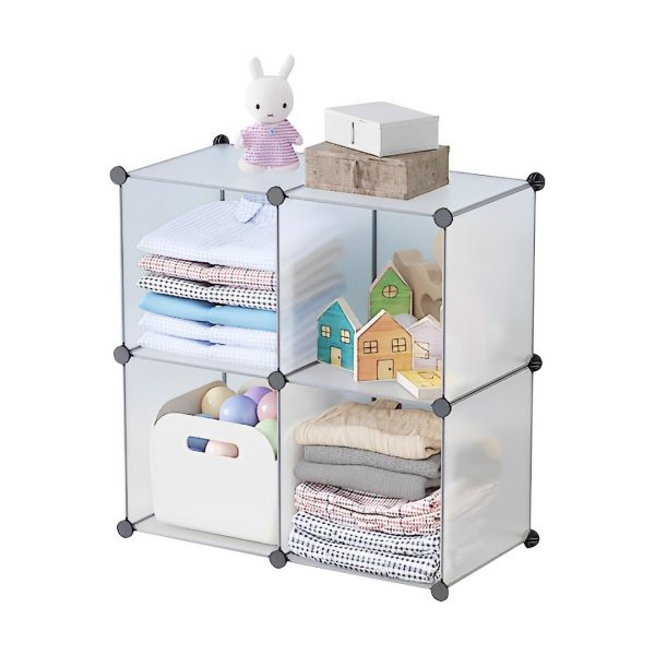 4-Cube Transparent Shelf Box Portable Cubby DIY Storage Shelves Modular Closet Organiser