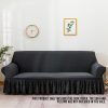 3-Seater Dark Grey Sofa Cover with Ruffled Skirt Couch Protector High Stretch Lounge Slipcover Home Decor