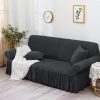 3-Seater Dark Grey Sofa Cover with Ruffled Skirt Couch Protector High Stretch Lounge Slipcover Home Decor