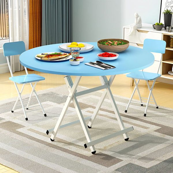Blue Dining Table Portable Round Surface Space Saving Folding Desk Home Decor