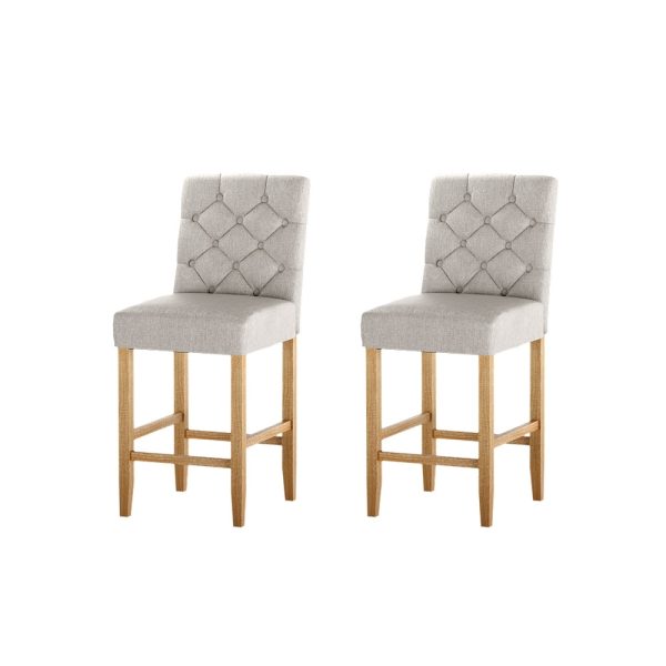 Bar Stools Kitchen Stool Wooden Barstools Linen Upholstered Chairs x2