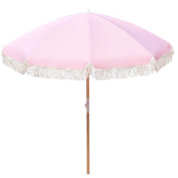 Havana Outdoors Beach Umbrella Portable 2 Metre Fringed Garden Sun Shade Shelter – Dusty Rose