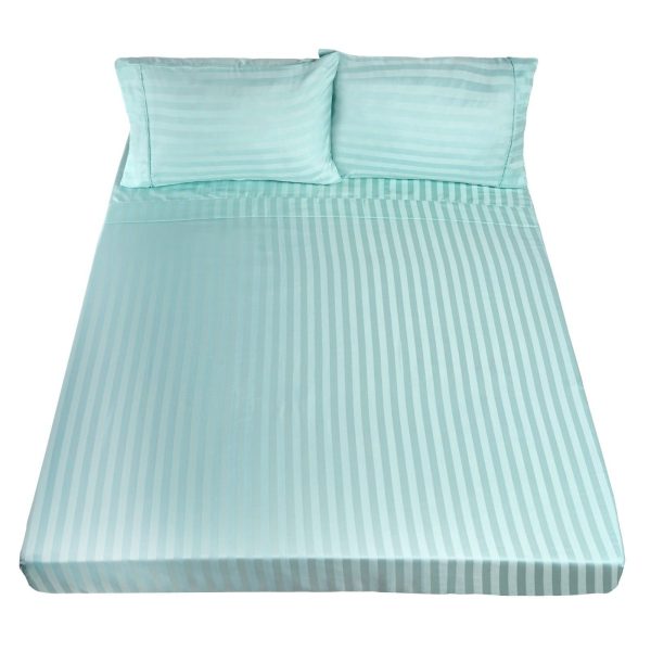 Royal Comfort 1200TC Soft Sateen Damask Stripe Cotton Blend Sheet Pillowcase Set – Queen – Mist