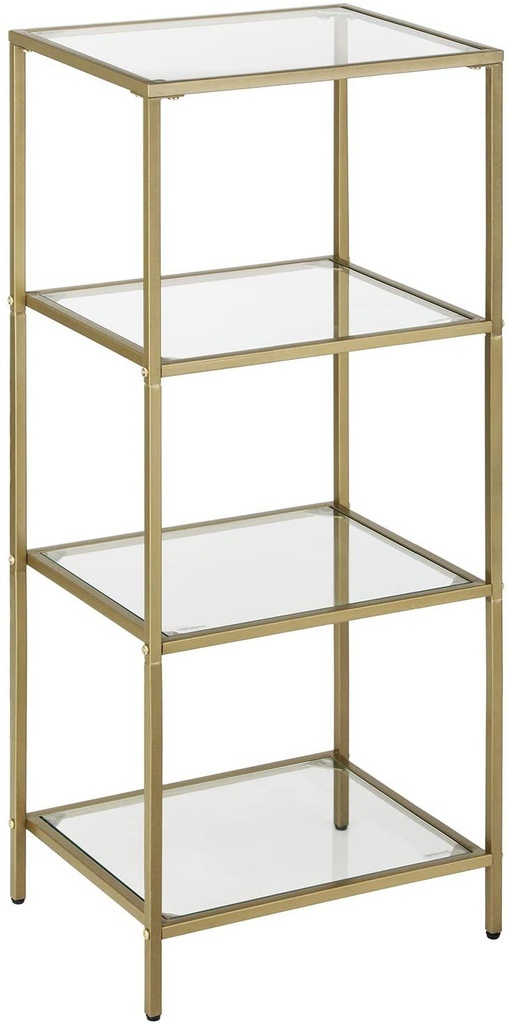 VASAGLE Storage Shelf 4-Tier Tempered Glass Gold LGT029A01