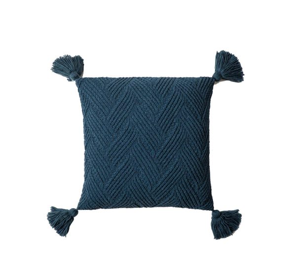 Cushion Cover-Knitted with Tassels-Teal-45cm x 45cm
