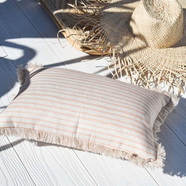 Cushion Cover-Coastal Fringe-Paint Stripes Blush-35cm x 50cm