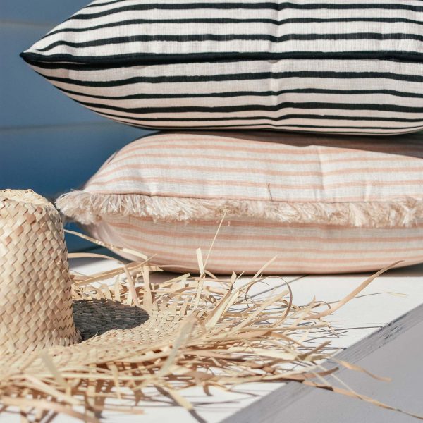 Cushion Cover-Coastal Fringe-Paint Stripes Blush-45cm x 45cm