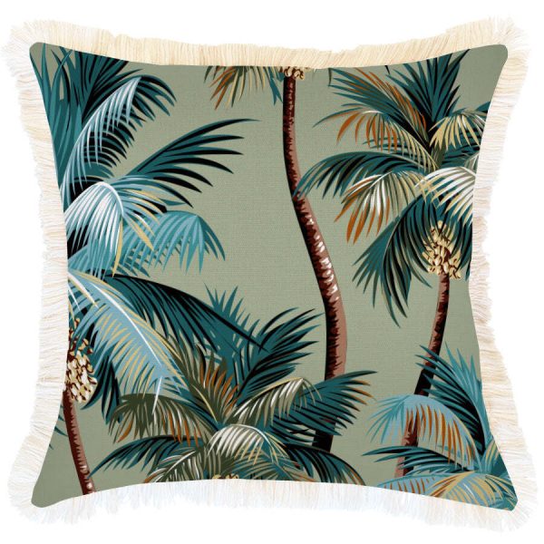 Cushion Cover-Coastal Fringe Natural-Palm Trees Sage