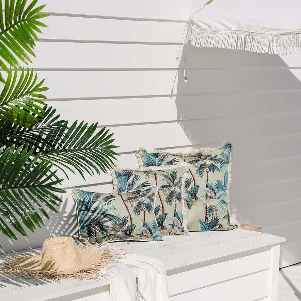 Cushion Cover-Coastal Fringe Natural-Palm Trees Sage