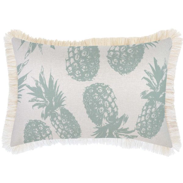 Cushion Cover-Coastal Fringe Natural-Pineapples Seafoam