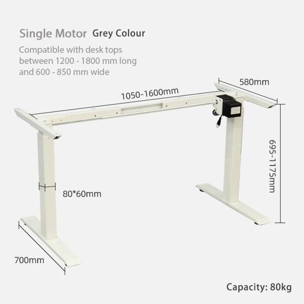Standing Desk Height Adjustable Sit Stand Motorised Grey Dual Motors Frame