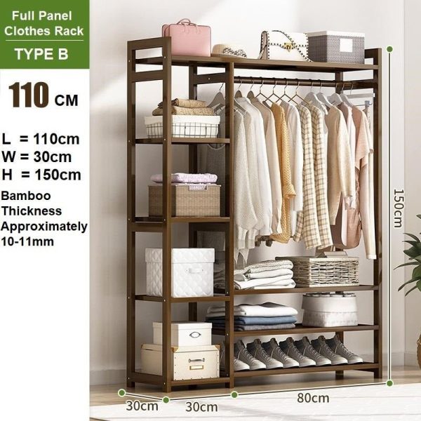 Bamboo Clothes Rack Garment Closet Storage Organizer Hanging Rail Shelf Dress room 110CM