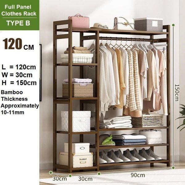 Bamboo Clothes Rack Garment Closet Storage Organizer Hanging Rail Shelf Dress room 120CM