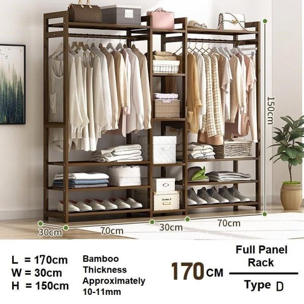 Bamboo Clothes Rack Garment Closet Storage Organizer Hanging Rail Shelf Dress room 170cm