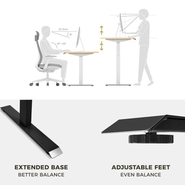 Standing Desk Height Adjustable Sit Stand Motorised Single Black Motor Frame Top