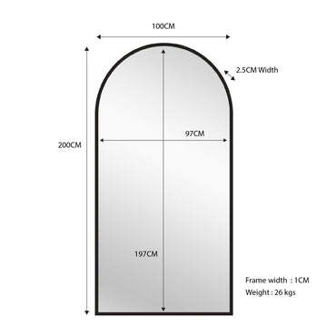 Black Metal Arch Mirror – X Large 100cm x 200cm