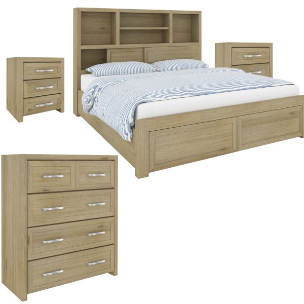 Gracelyn 4pc King Bed Suite Bedside Tallboy Bedroom Furniture Package – Smoke