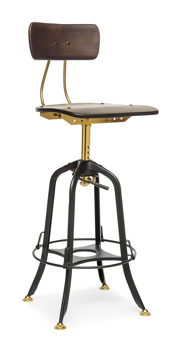 Industrial Wooden Height Adjustable Swivel Bar Stool Chair with Back – Gold Black