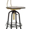 Industrial Wooden Height Adjustable Swivel Bar Stool Chair with Back – Gold Black