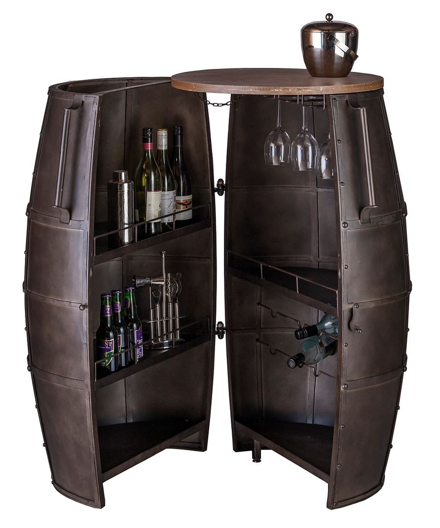 Iron Barrel Shaped Wine Rack Bar Cabinet with Wheels