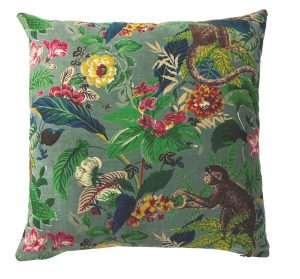 Mid green velvet monkey design cushion 45×45 cm