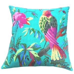 Dark turquoise bird design velvet cushion cover 45×45 cm