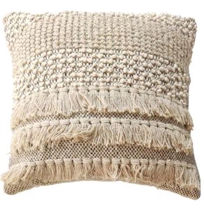 Cream cushion with embroidery with tassels 45×45 cm