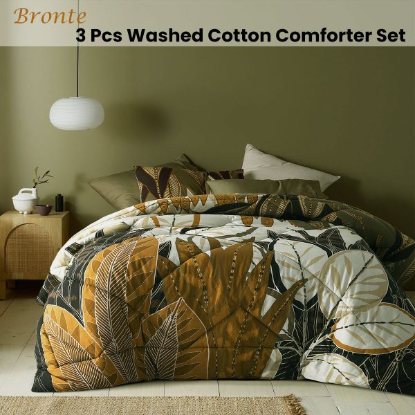 Bronte Washed Cotton Printed 3 Piece Comforter Set Queen