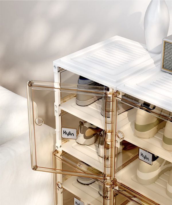 Kylin Cubes Storage Folding Shoe Box With 1 Column, 2 Grids, 1 Brown Door