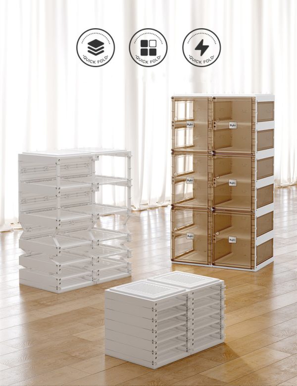 Kylin Cubes Storage Folding Shoe Cabinet With 1 Column & 5 Grids & 3 Brown Door