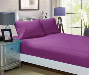 1000TC Ultra Soft Fitted Sheet & 2 Pillowcases Set – King Size Bed – Purple