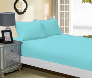 1000TC Ultra Soft Fitted Sheet & 2 Pillowcases Set – King Size Bed – Aqua