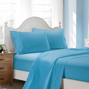 1000TC Ultra Soft King Size Bed Light Blue Flat & Fitted Sheet Set