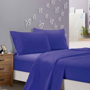 1000TC Ultra Soft Queen Size Bed Royal Blue Flat & Fitted Sheet Set