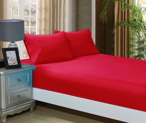 1000TC Ultra Soft Fitted Sheet & 2 Pillowcases Set – Super King Size Bed – Red