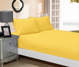 1000TC Ultra Soft Fitted Sheet & 2 Pillowcases Set – Super King Size Bed – Yellow