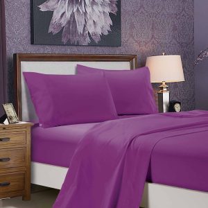 1000TC Ultra Soft Super King Size Bed Purple Flat & Fitted Sheet Set
