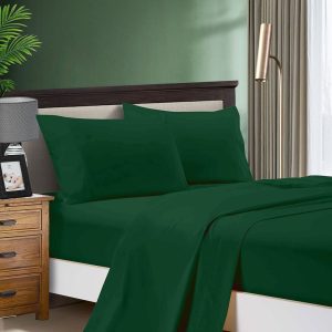 1000TC Ultra Soft Super King Size Bed Dark Green Flat & Fitted Sheet Set