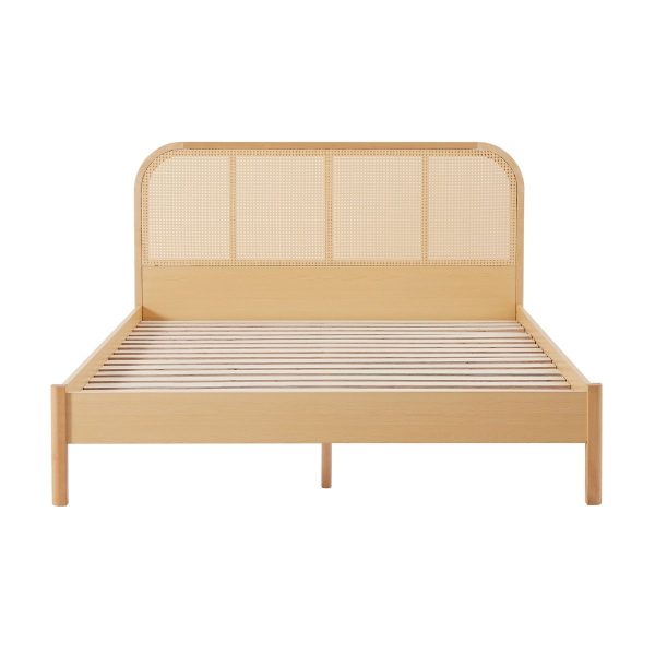 Lulu Bed Frame with Curved Rattan Bedhead – Queen