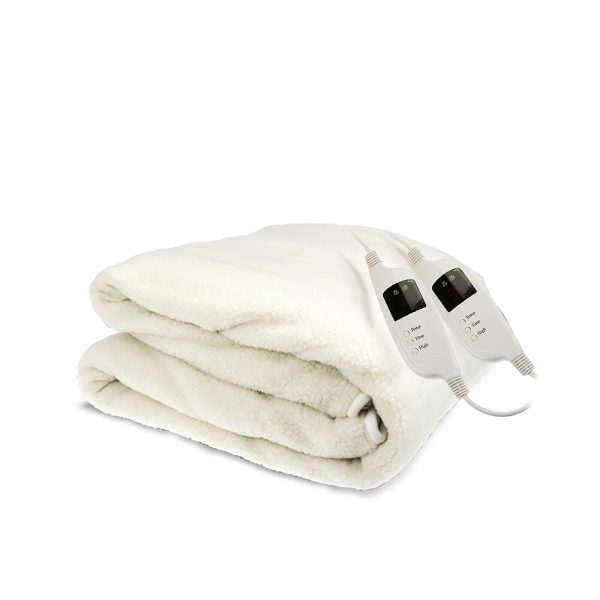 Heated Electric Blanket Fitted Fleece Underlay Winter Throw – White