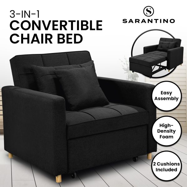 Suri 3-in-1 Convertible Lounge Chair Bed by Sarantino – Black
