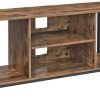 TV Console Unit with Open Storage Rustic Brown and Black Industrial