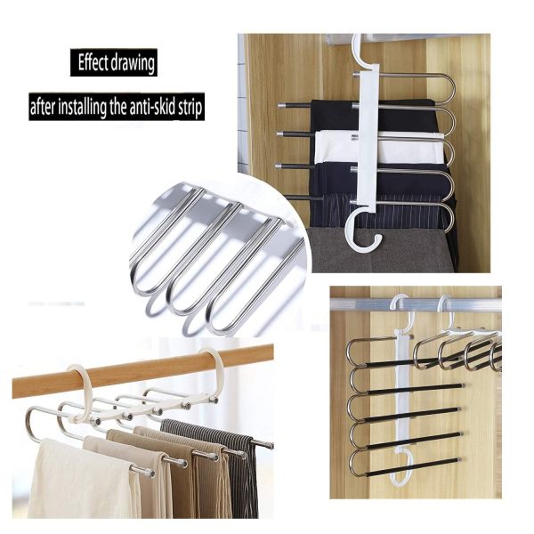 2 Pack Adjustable Multi-Layer 5 in 1 Pants Hanger for Wardrobe and Home Storage (White)