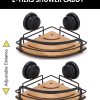 2 Pack Round Bamboo Corner Shower Caddy Shelf Basket Rack with Premium Vacuum Suction Cup No-Drilling for Bathroom and Kitchen