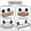 2 Pack Round Bamboo Corner Shower Caddy Shelf Basket Rack with Premium Vacuum Suction Cup No-Drilling for Bathroom and Kitchen