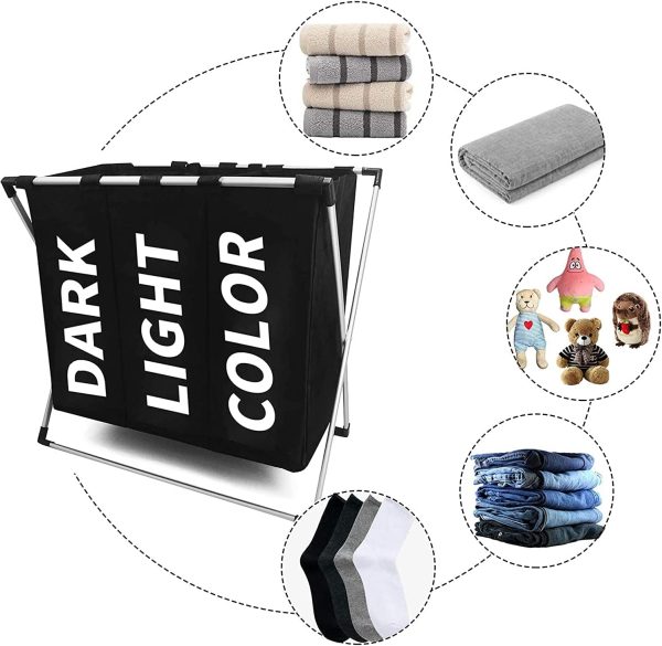 3 in 1 Large 135L Laundry Clothes Hamper Basket with Waterproof bags and Aluminum Frame (Black)