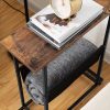 Industrial Side Table with Magazine Holder Sling and Metal Structure (Brown)