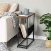 Industrial Side Table with Magazine Holder Sling and Metal Structure (Brown)