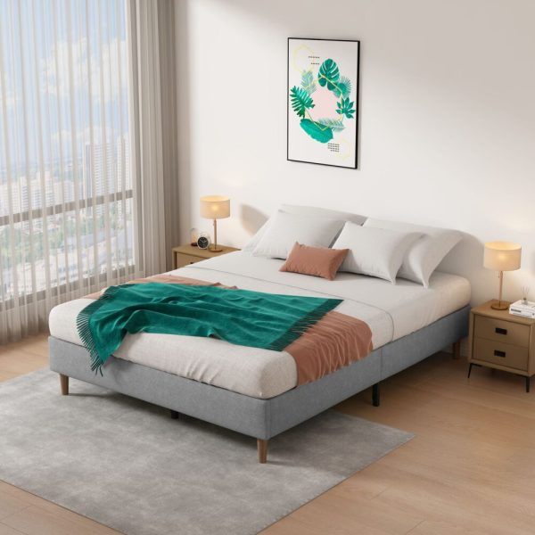Bedframe with Wooden Slats (Light Grey)